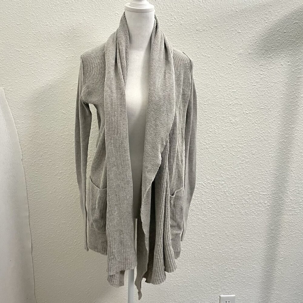 AllSaints Shawl Collar Exposed Seam Drape Cardigan Sweater Pockets Gray size 8